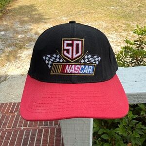 Vintage NASCAR 50th Anniversary 1998 Made in USA Snapback Hat Red Black